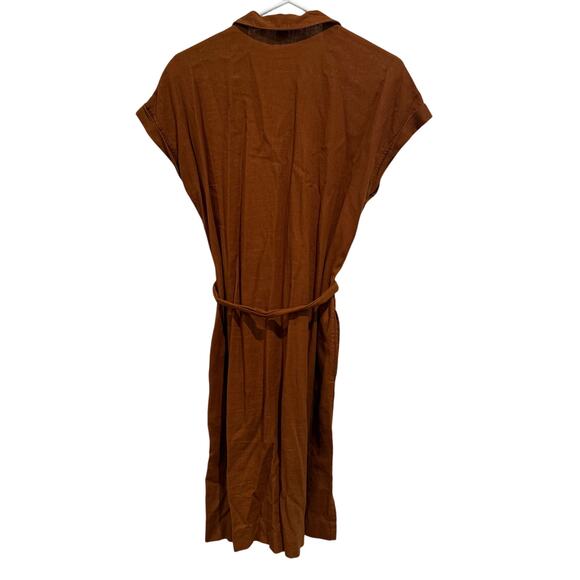Old Navy Brown Waist-Defined Linen-Blend Tie-Belt Shirt Dress Size Small Casual - Picture 2 of 7